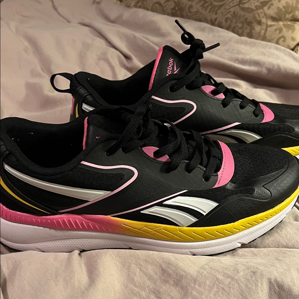 Reebok Women's Black, Pink, and Yellow Athletic Shoes - Size 10